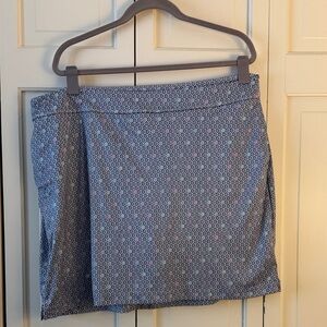 Greg Norman Collection Navy Geometric golf skort with Pink & Green Accents